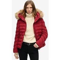 Superdry Fuji Faux Fur Hooded Coat - Red