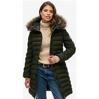 Superdry Fuji Faux Fur Hood Mid Length Jacket - Green