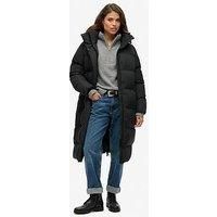 Superdry Women/'s Long Quilted Coat with Hood, black, 18