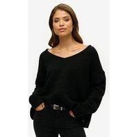 Superdry Oversized V Neck Jumper - Black