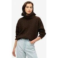 Superdry Cable Roll Neck Jumper - Brown