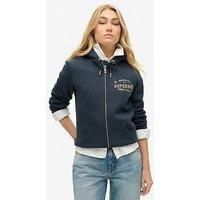 Superdry Luxe Metallic Logo Zip Up Hoodie - Navy