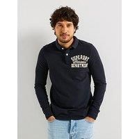 Superdry Long Sleeve Vintage Athletic Logo Polo Shirt- Navy