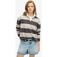 Superdry Athletic Essentials Stripe Rugby Top - Grey
