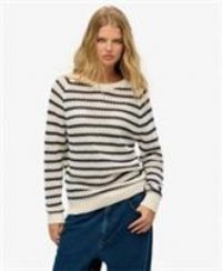 Superdry Womens Stripe Crochet Slouchy Crew Jumper Size 6