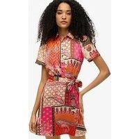 Superdry Patchwork Mini Shirt Dress - Pink