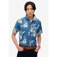 Superdry Men's Vintage Loom Short Sleeved Shirt, Blue