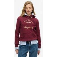 Superdry Ladies Luxe Metallic Logo Hoodie, Burgundy red, 14