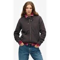 Superdry Ladies Hooded Jacket with Teddy Fur Lining, Bison black, 18