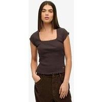 Superdry Unisex Essential Square Neck S/S Tee Vest, dark brown, 14