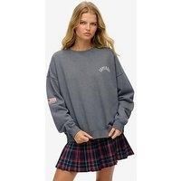 Superdry Women/'s Athletic Essentials Crew Neck Print Sweatshirt, Anthracite/wool white, 12