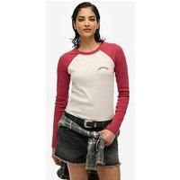 Superdry Essential Logo Ribbed Baseball Long Sleeve Top - Red