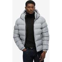 Superdry Mens Hooded Sports Puffer Jacket Washed Denim