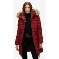 Superdry Fuji Faux Fur Hood Mid Length Jacket Wine