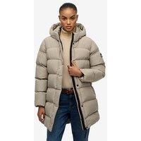 Superdry Hooded Sports Puffer Mid Jacket - Beige