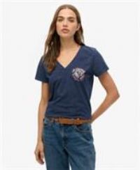 Superdry Womens Suika Metallic Relaxed V-Neck T-Shirt Size 6
