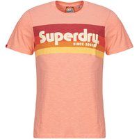 Superdry, T.Shirt Terrain Logo Stripe RELXED Tee, M1012137B, Papaya Punch Pink Slub, S, Mens