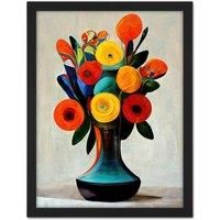 Vibrant Bright Flower Bouquet Painting Framed Wall Art Picture Print 18X24