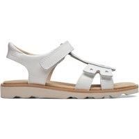 Clarks Crown Beat Kid Leather Sandals in White Patent Standard Fit Size 7