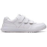Clarks Cica Star Orb Youth Leather Trainers In White Wide Fit Size 4.5
