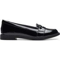 Clarks Scala Loafer Kid Leather Shoes in Black Patent Standard Fit Size 1.5