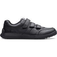Clarks CICA Star Orb Youth Leather Trainers in Black Extra Wide Fit Size 6