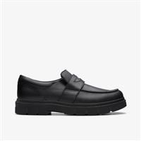 Clarks Lorcam Craft Youth Leather Shoes in Black Size 3