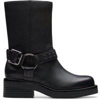 Clarks Womens Rebelle Up Black Leather Mid Calf Boots