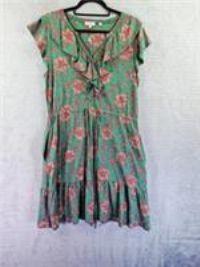 Fat Face 'Riley Bali Jersey Dress' Vibrant Green & Pink Floral UK 12R Drawstring