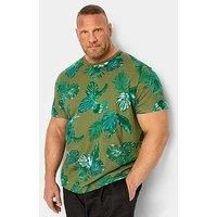BadRhino Big & Tall Plus Size Mens Khaki Green Tropical Leaf Print T-Shirt