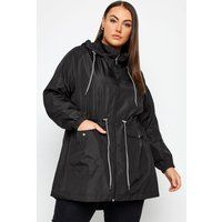 Yours Curve Drawstring Lightweight Breathable Shower Resistant Hooded Parka Jacket - Women/'s - Plus Size Black 14