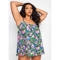 Yours Curve Floral Dalmatian Print Tankini Top - Women/'s - Plus Size Curve White