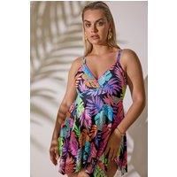 Yours Curve Women's Plus Size Tropical Print Swimdress