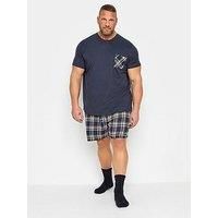 Badrhino Navy And Yellow Check Short And Pocket T-Shirt Set