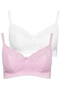 Yours Curve 2 Pack & White Non-Padded Non-Wired Bras - Women/'s - Plus Size Curve