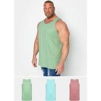 BadRhino Blue/Hemlock/Rose Pink 3 Pack Vests - Men/'s - Plus Size Curve