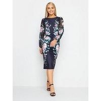 M&Co Navy Floral Chiffon Sleeve Shift Dress