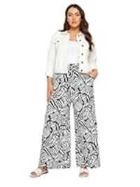 Yours Curve Abstract Print Wide Leg Trousers - Women/'s - Plus Size Curve Black
