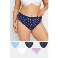 YOURS 5 PACK Plus Size Heart Print High Leg Knickers