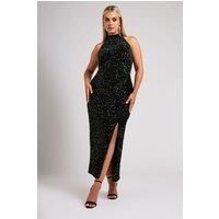 Yours Curve Women's Plus Size Velvet Sequin Halterneck Maxi Dress