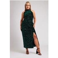 Yours Curve Women's Plus Size Velvet Sequin Halterneck Maxi Dress