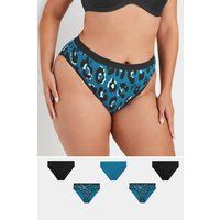 Yours Curve Women's Plus Size 5 PACK Leopard Print High Leg Knickers