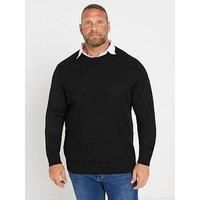 Badrhino Cable Knit Mock Shirt Knitted Jumper - Black