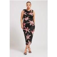Yours Curve Women's Plus Size Floral Print Slash Neck Dress