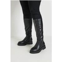 Yours Curve Faux Leather Chunky Knee High Boots In Wide Fit & Extra Wide