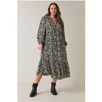Evans Curve Women's Plus Size Abstract Print Tiered Midi Dress