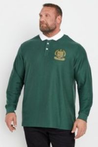 Big & Tall Men's Long Sleeve Embroidered Rugby Polo Shirt