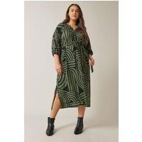 EVANS Curve Khaki Abstract Print Midi Dress - Women/'s - Plus Size Curve