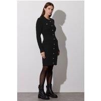 Star by Julien Macdonald Women's Button Detail Cable Knit Dress in Black | Size: 14-16