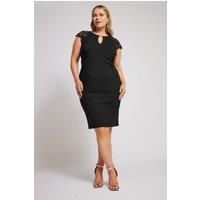 Yours Women's Lace Keyhole Midi Dress in Black | Size: 20